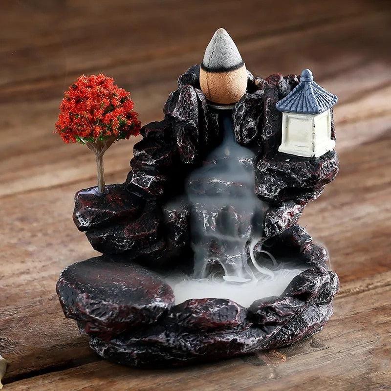Zen Aroma Smoke Incense Burner | Mountain River Waterfall Design for Serene Home Decoration
